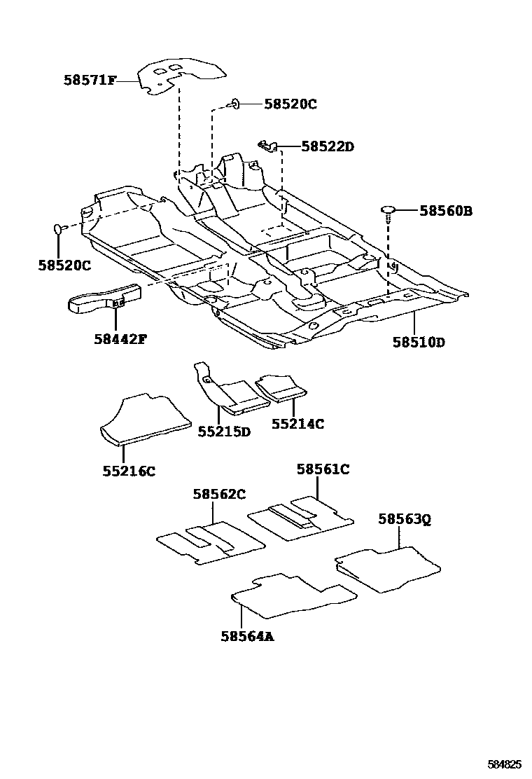 Toyota YARIS 地板垫和地毯 EPC diagram — 584825