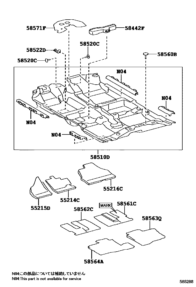Toyota YARIS 地板垫和地毯 EPC diagram — 585288