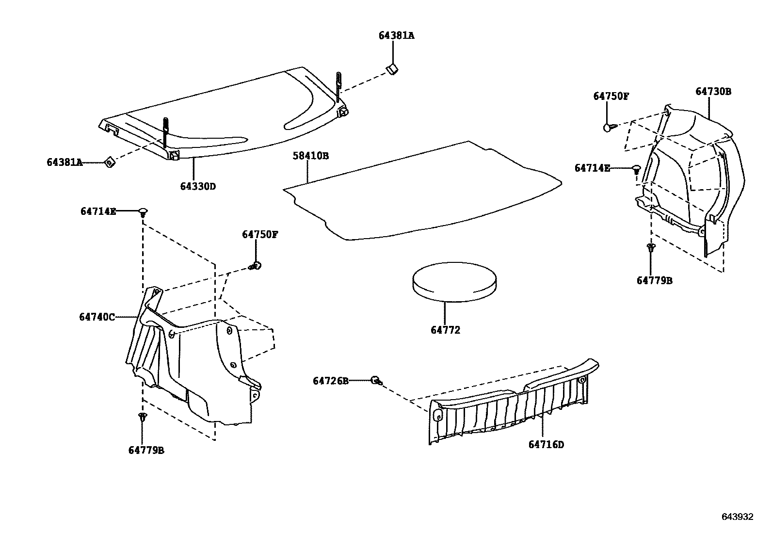 Toyota YARIS 底板和底板装饰罩 EPC diagram — 643932