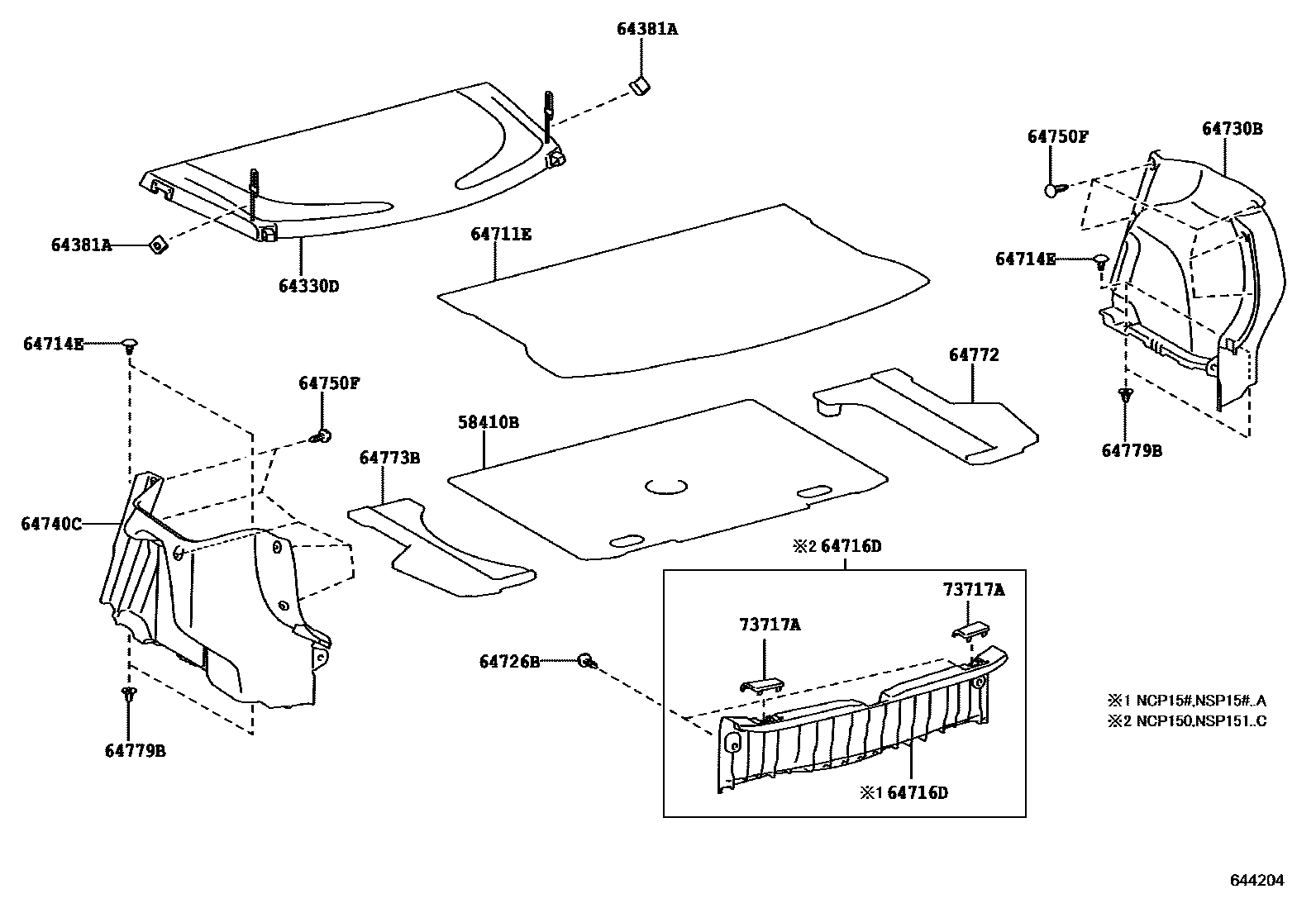 Toyota YARIS 底板和底板装饰罩 EPC diagram — 644204