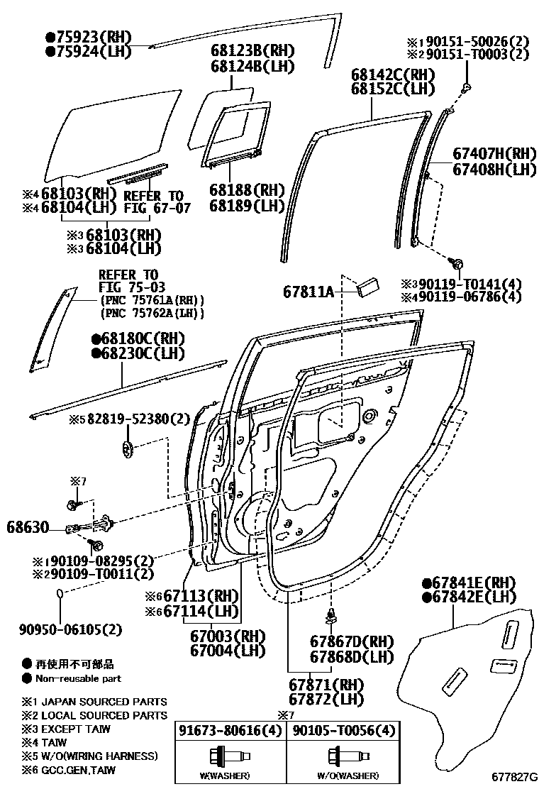 Toyota YARIS 后门板和后门玻璃 EPC diagram — 677827G