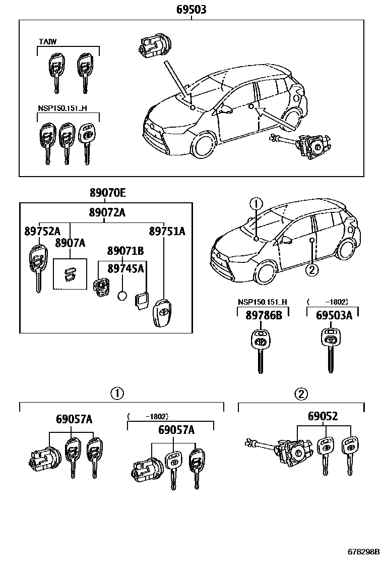 Toyota YARIS 锁芯组件 EPC diagram — 678298B
