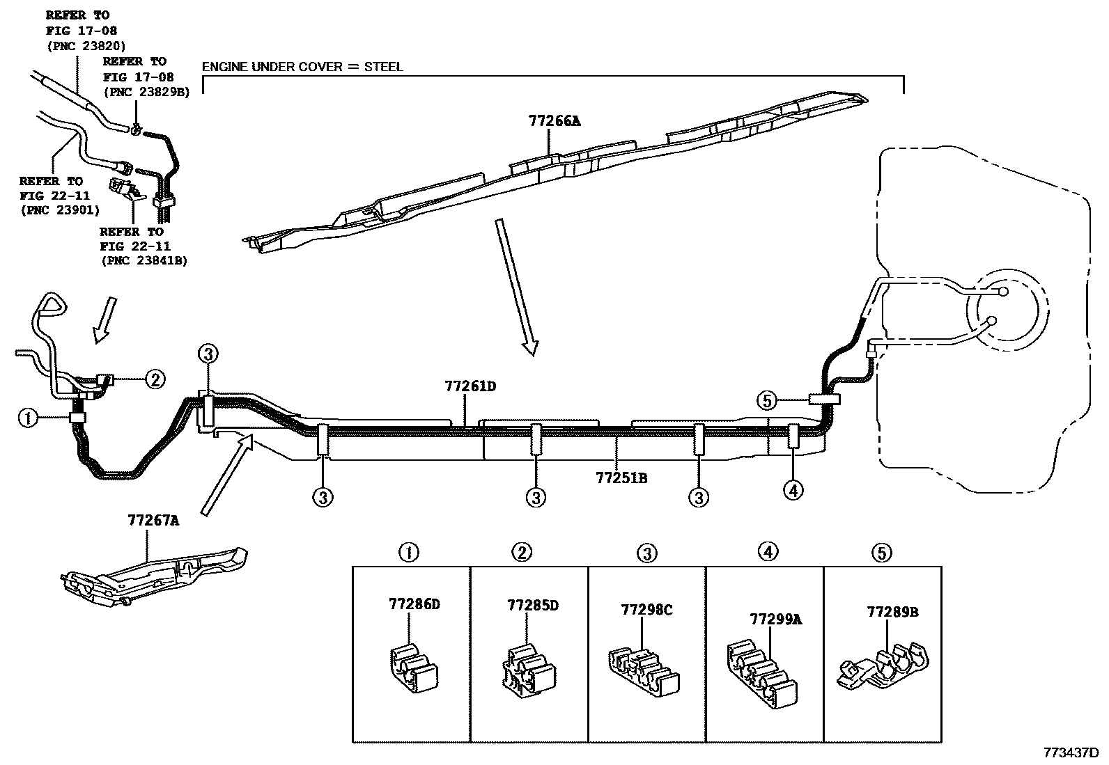Toyota YARIS 燃油箱和燃油管 EPC diagram — 773437D