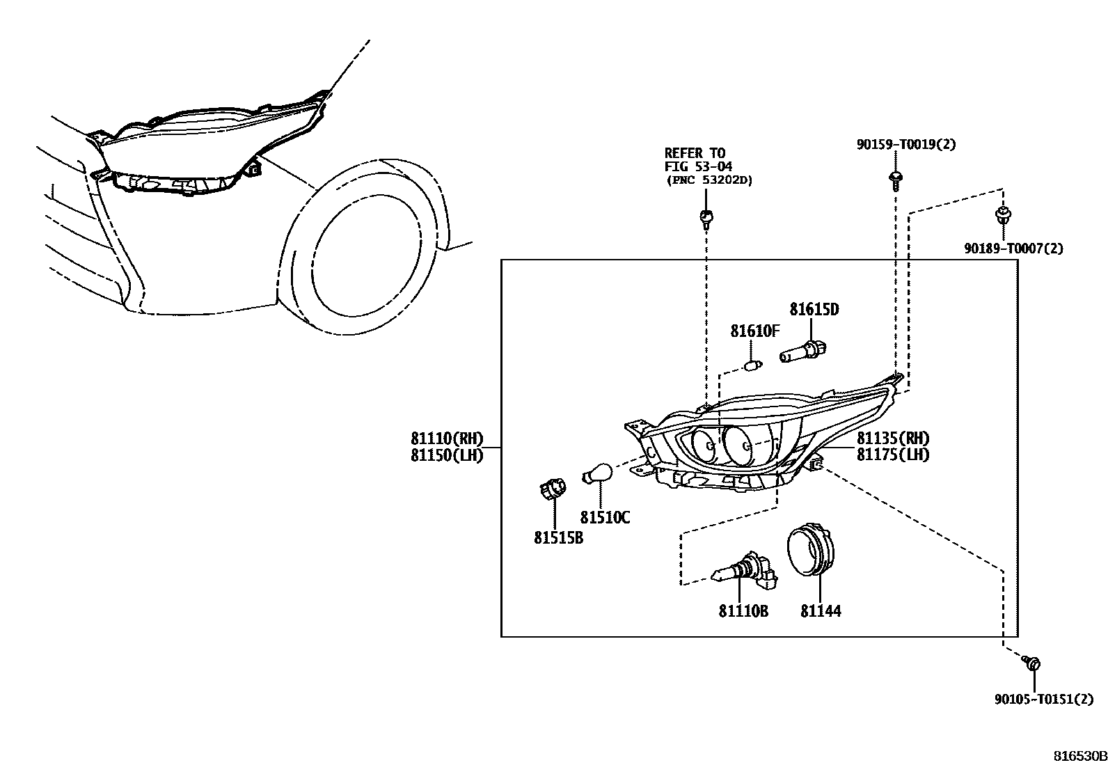 Toyota YARIS Headlamp EPC diagram — 816530B