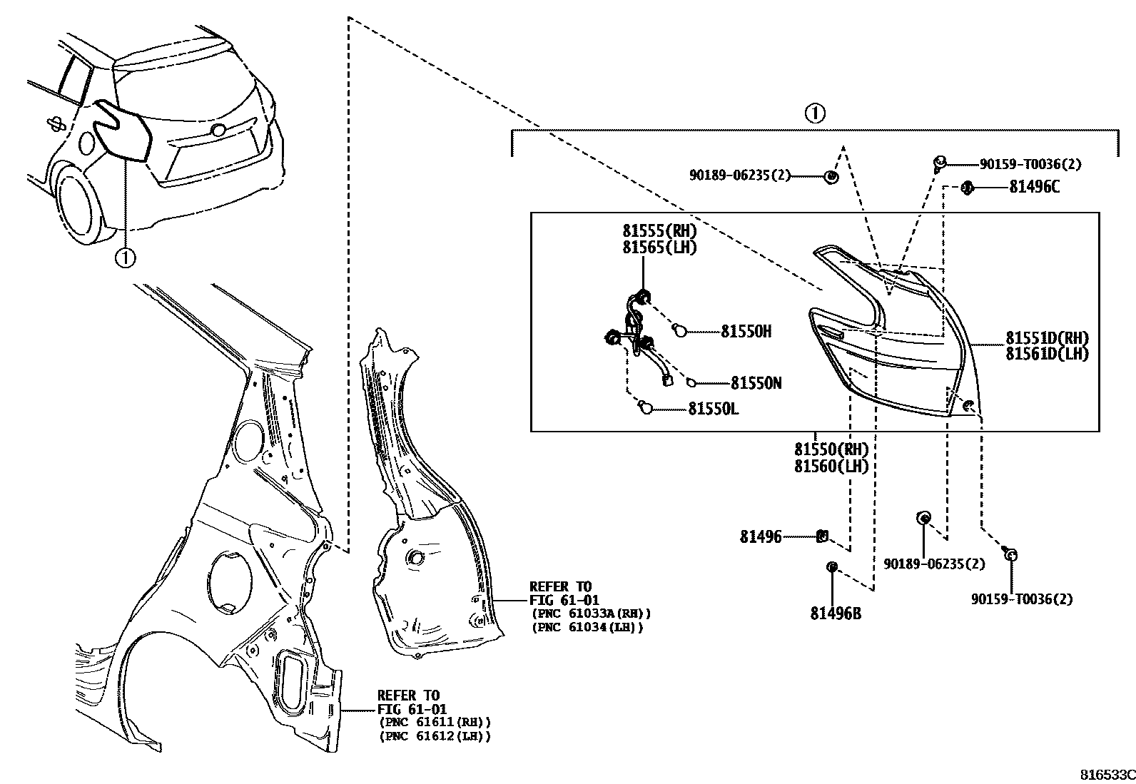 Toyota YARIS 后组合灯 EPC diagram — 816533C