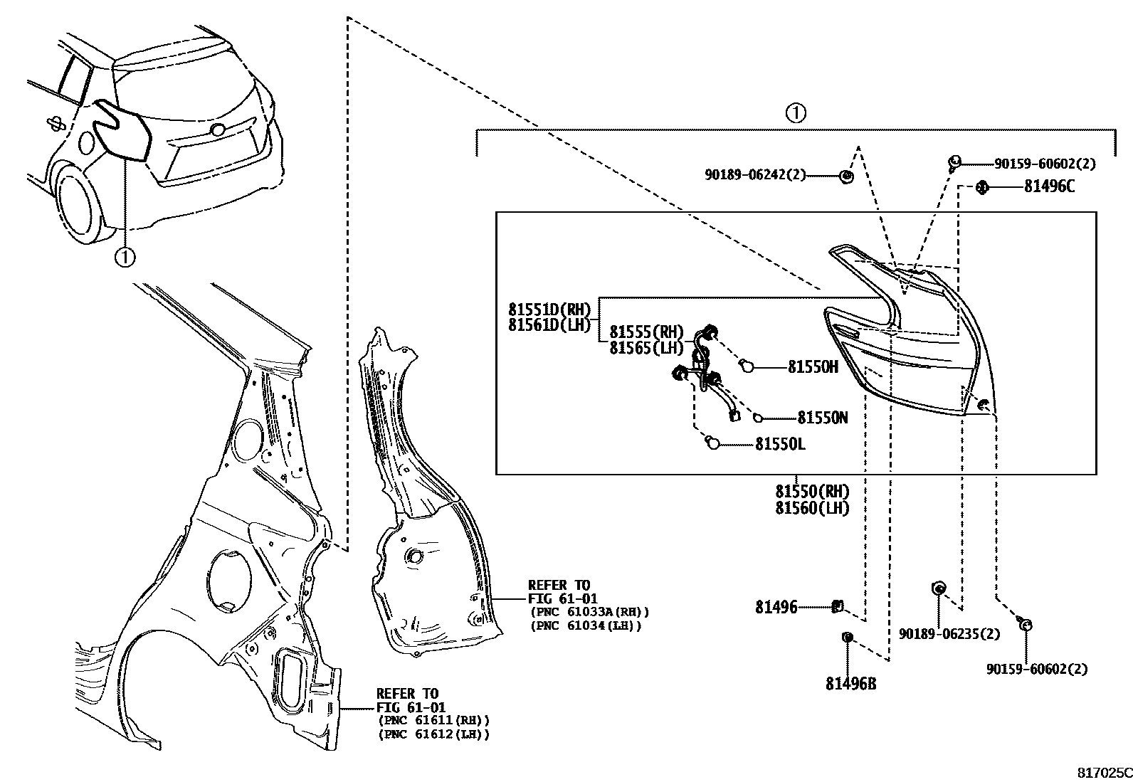 Toyota YARIS 后组合灯 EPC diagram — 817025C