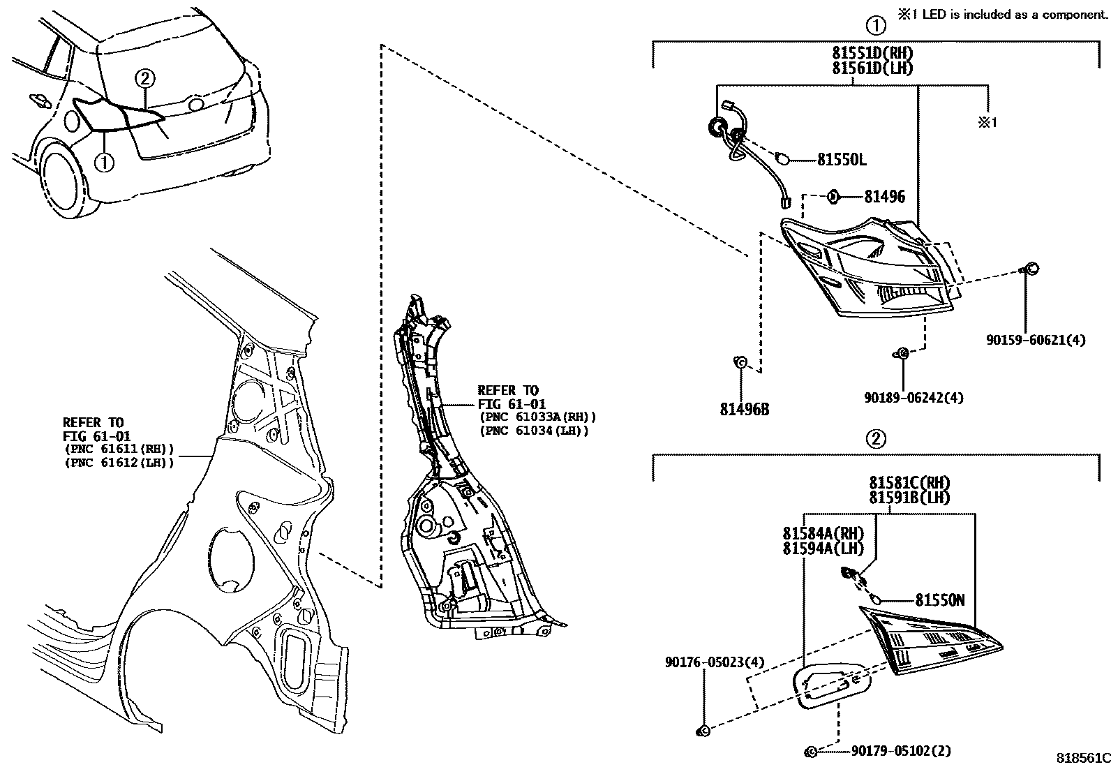Toyota YARIS 后组合灯 EPC diagram — 818561C