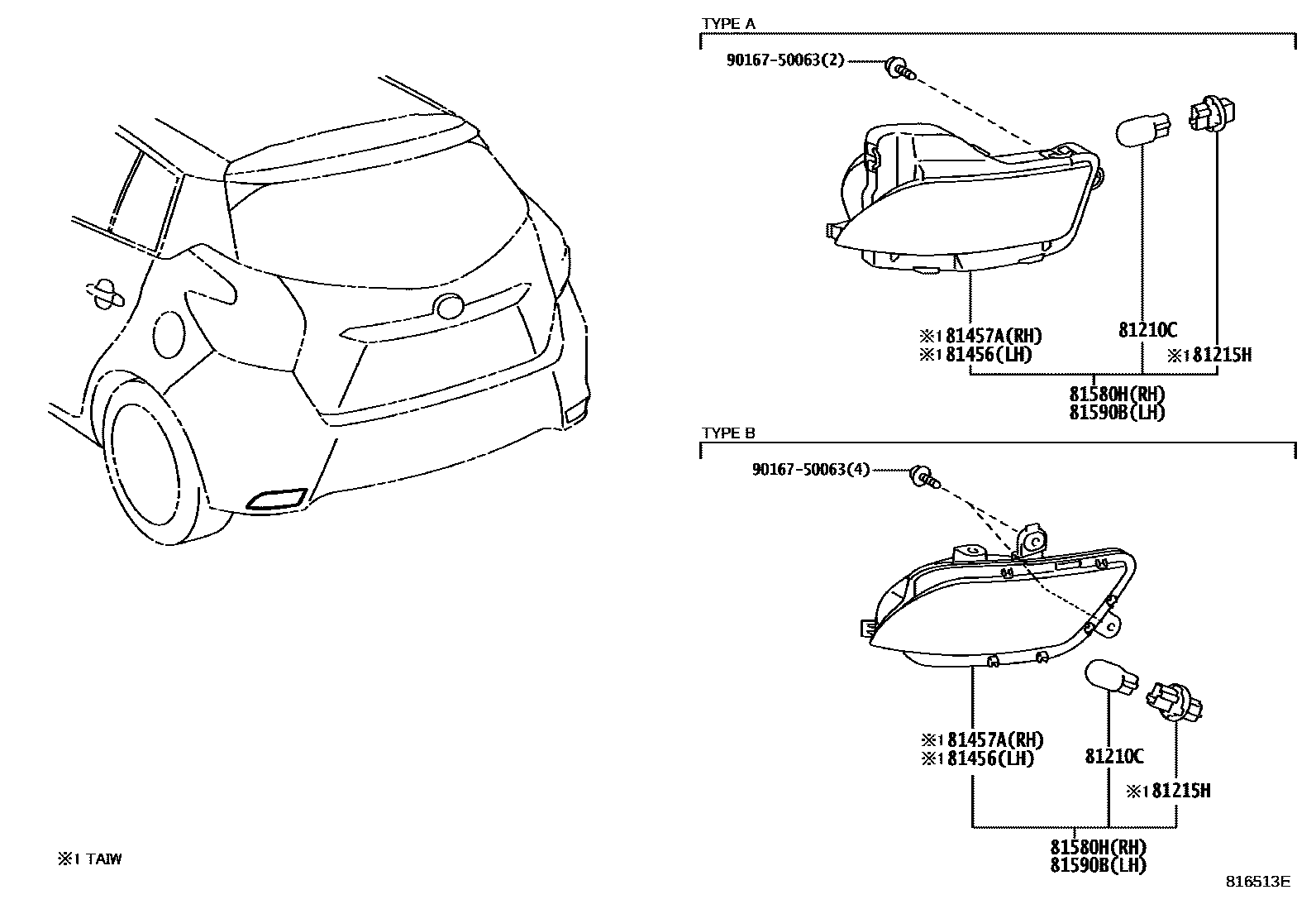 Toyota YARIS 后雾灯 EPC diagram — 816513E