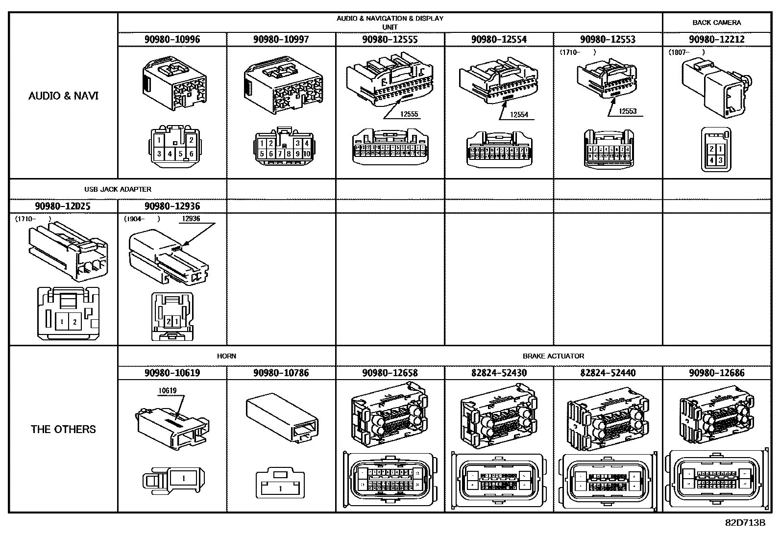 Toyota YARIS 线束和卡夹 EPC diagram — 82D713B