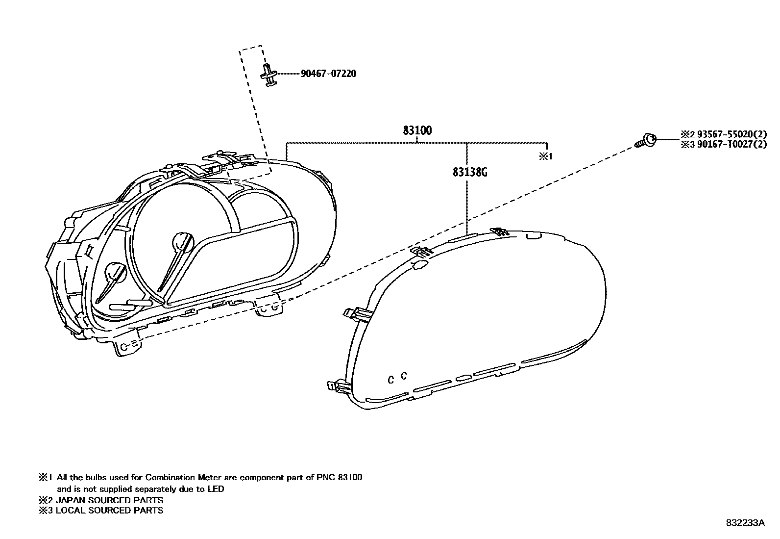 Toyota YARIS 仪表 EPC diagram — 832233A