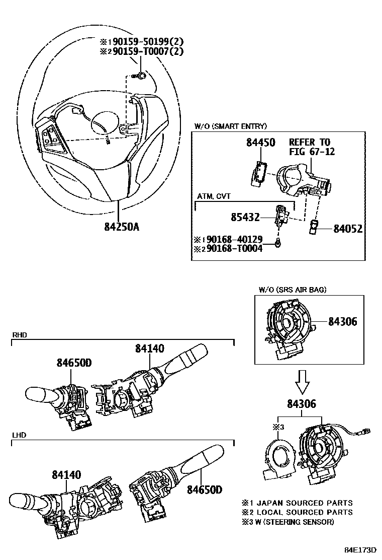 Toyota YARIS 开关和继电器和ECU EPC diagram — 84E173D