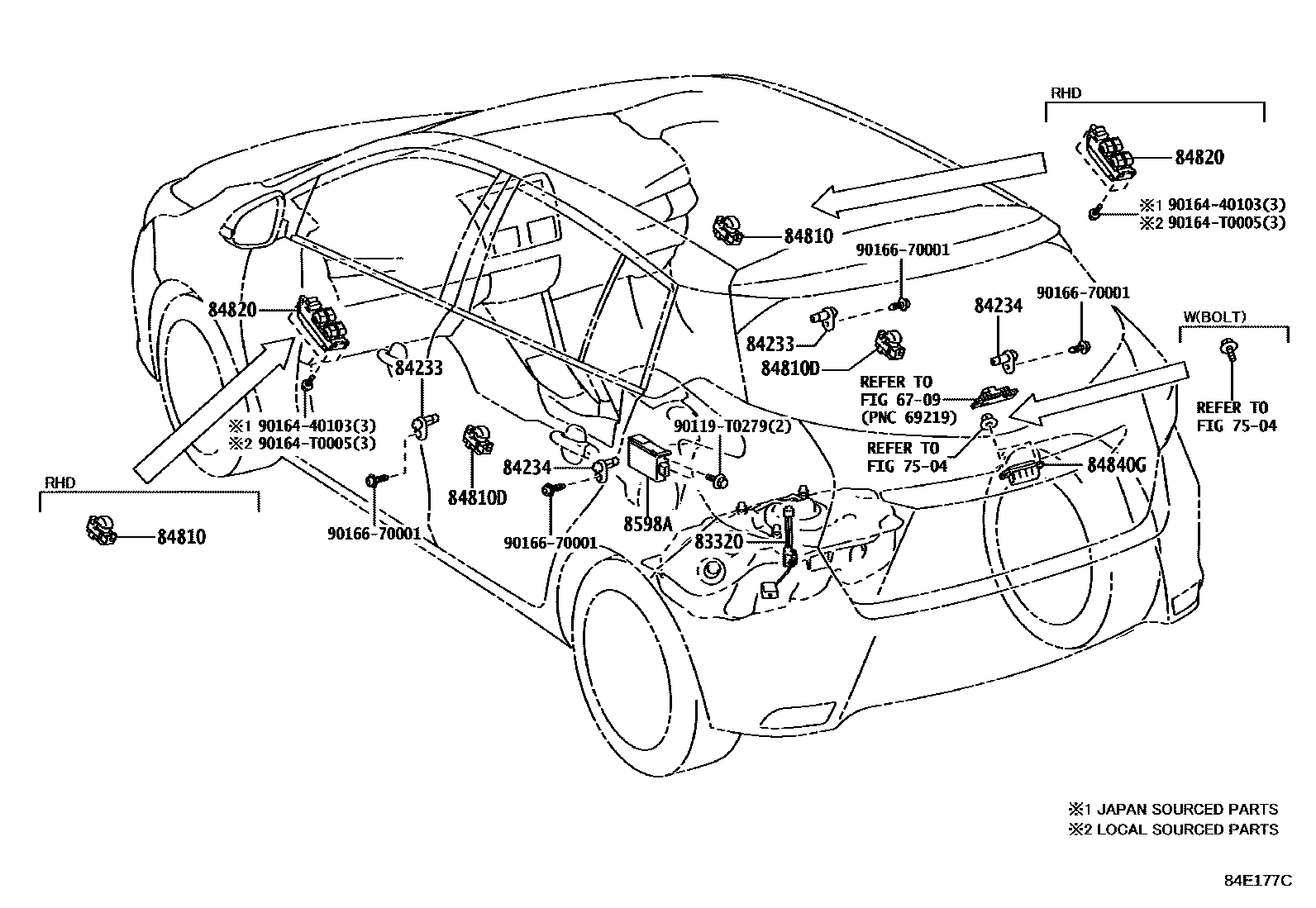 Toyota YARIS 开关和继电器和ECU EPC diagram — 84E177C