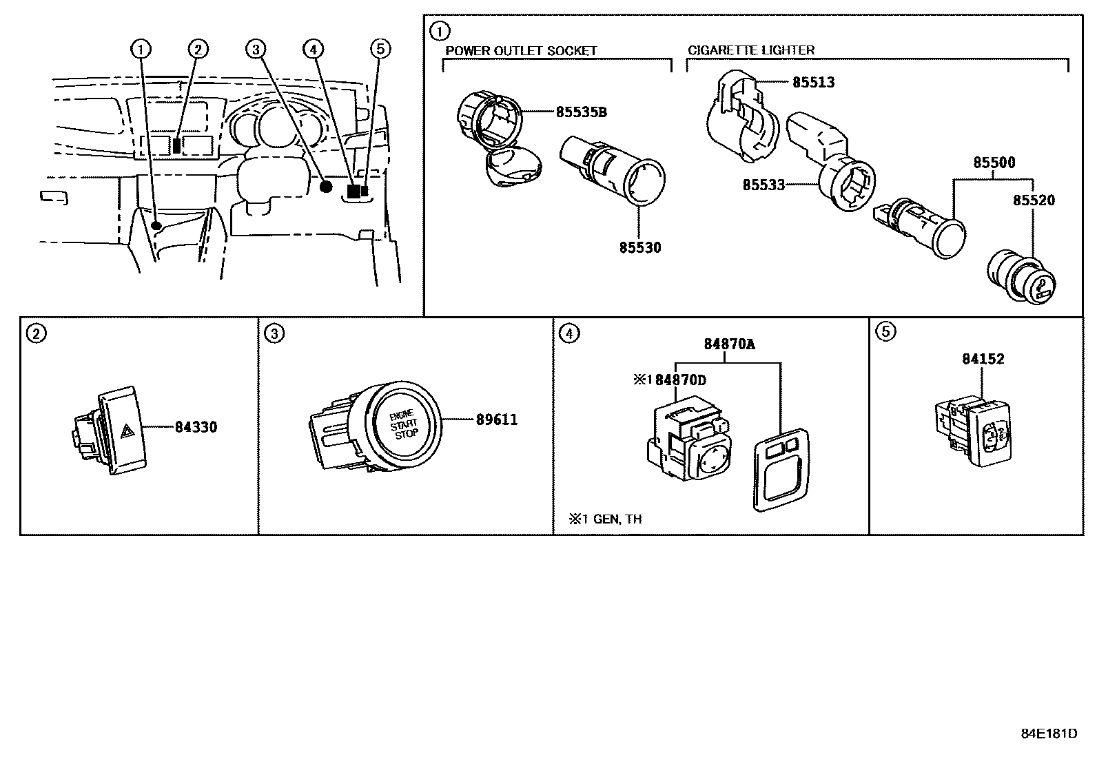 Toyota YARIS 开关和继电器和ECU EPC diagram — 84E181D