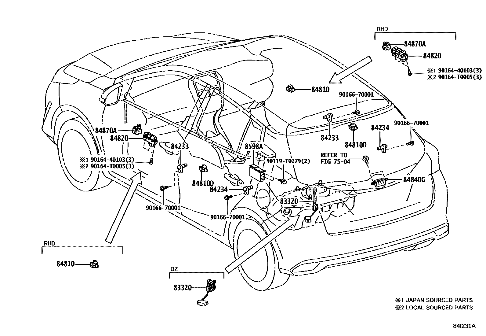 Toyota YARIS 开关和继电器和ECU EPC diagram — 84I231A