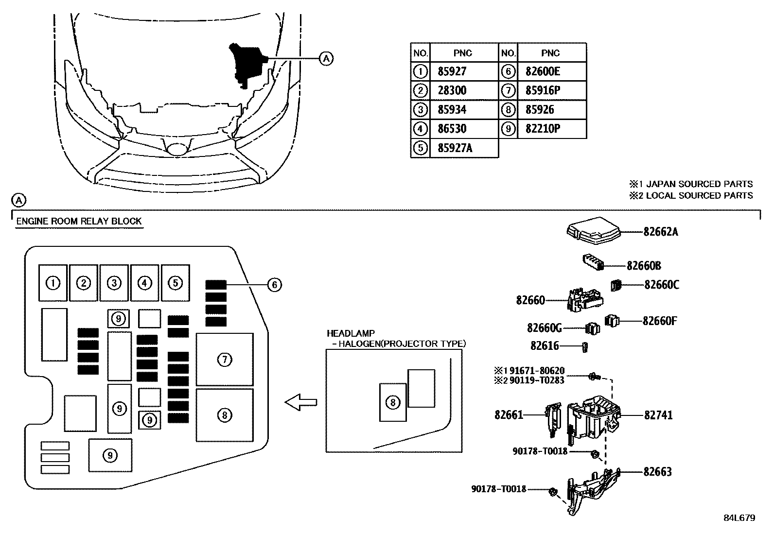 Toyota YARIS 开关和继电器和ECU EPC diagram — 84L679