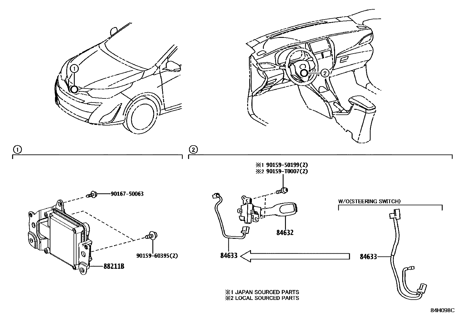 Toyota YARIS 巡航控制(自动行驶) EPC diagram — 84H098C