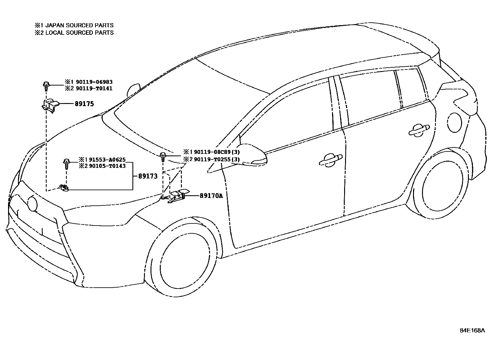 Toyota YARIS 空气囊 EPC diagram — 84E168A