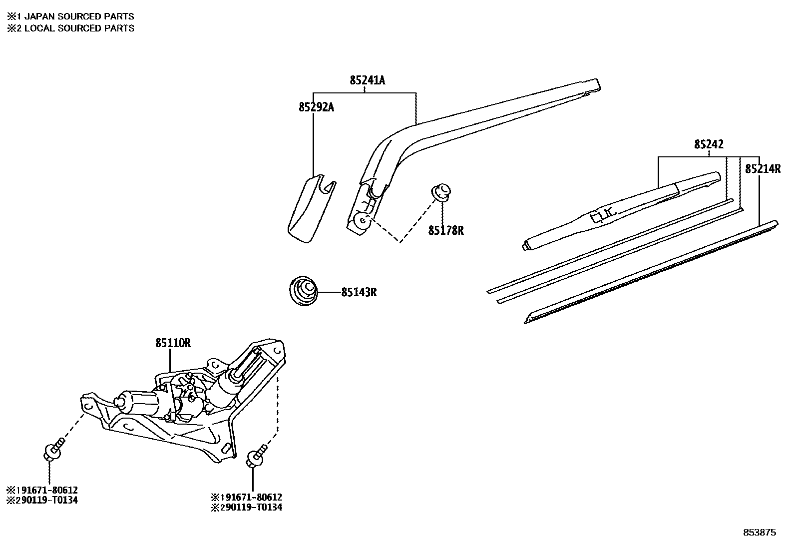 Toyota YARIS 后刮水器 EPC diagram — 853875