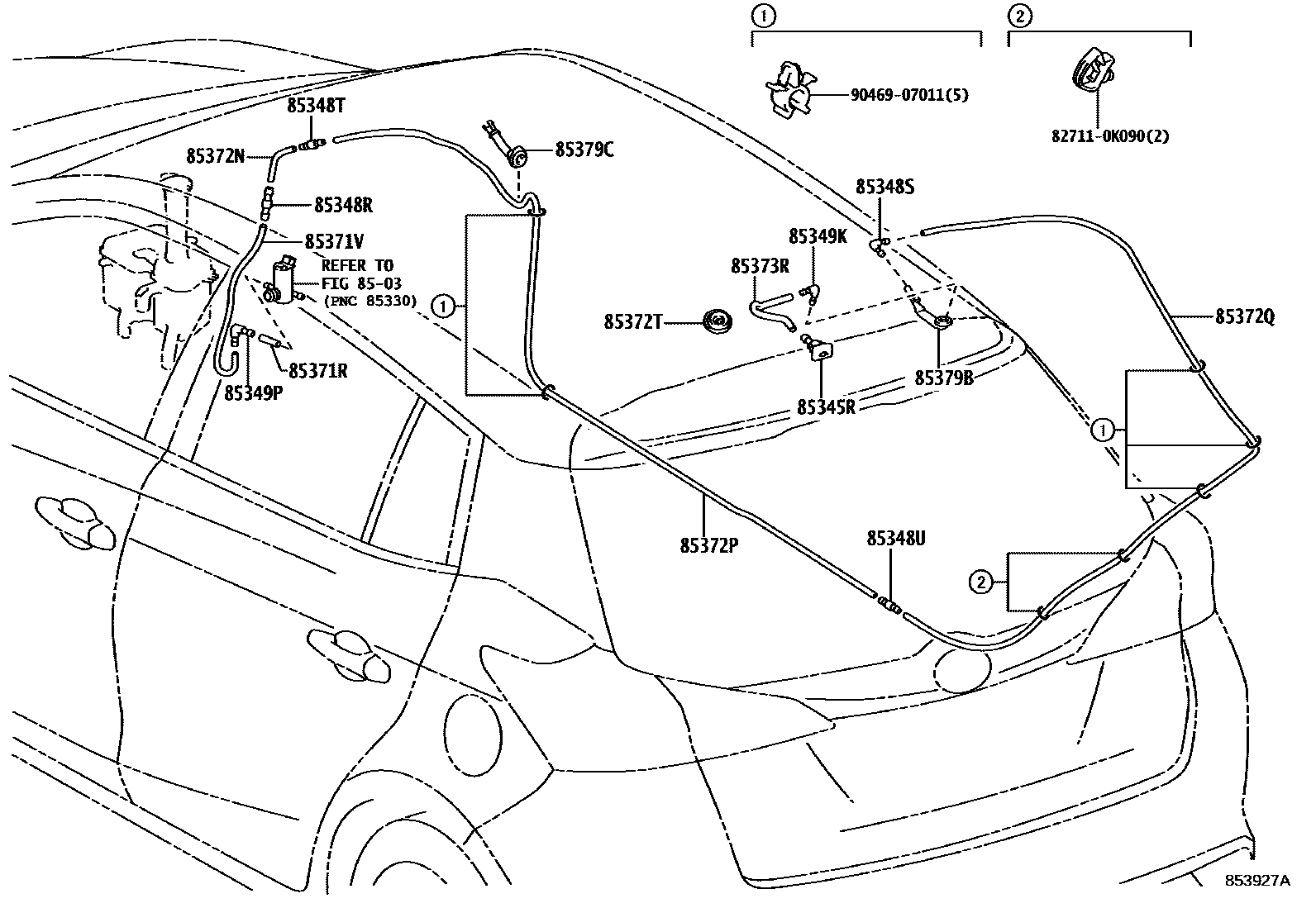 Toyota YARIS 后清洗器 EPC diagram — 853927A
