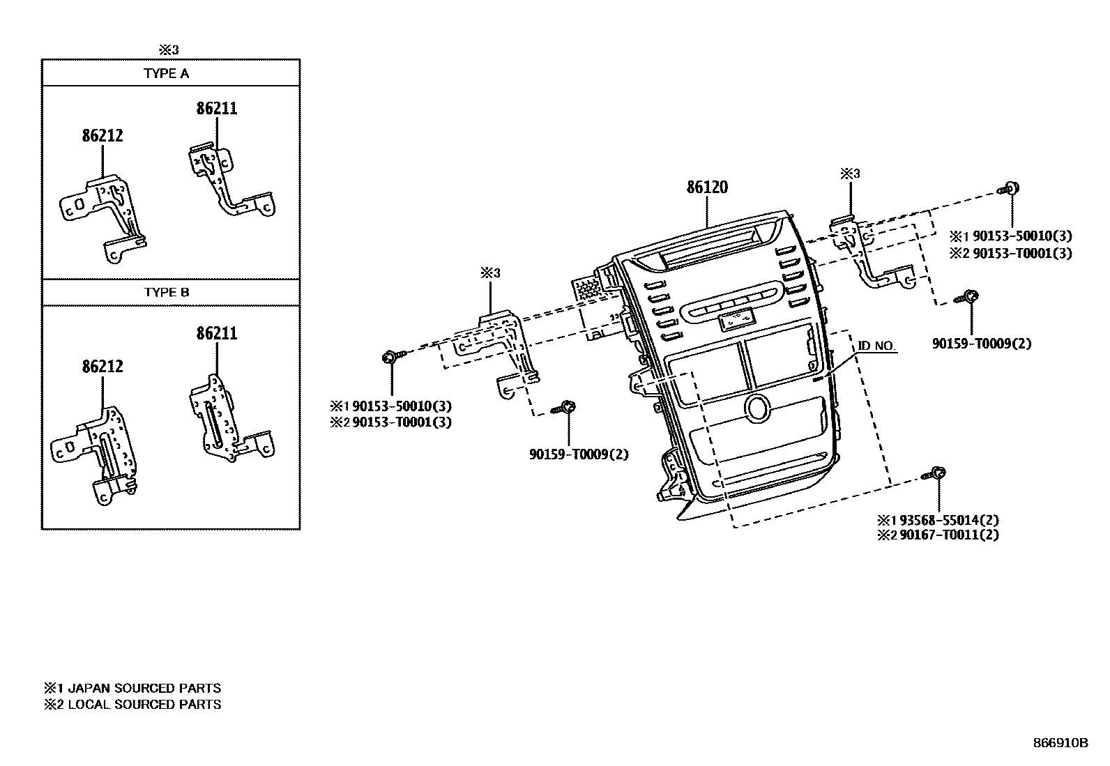 Toyota YARIS 收音机、放大器和冷凝器 EPC diagram — 866910B