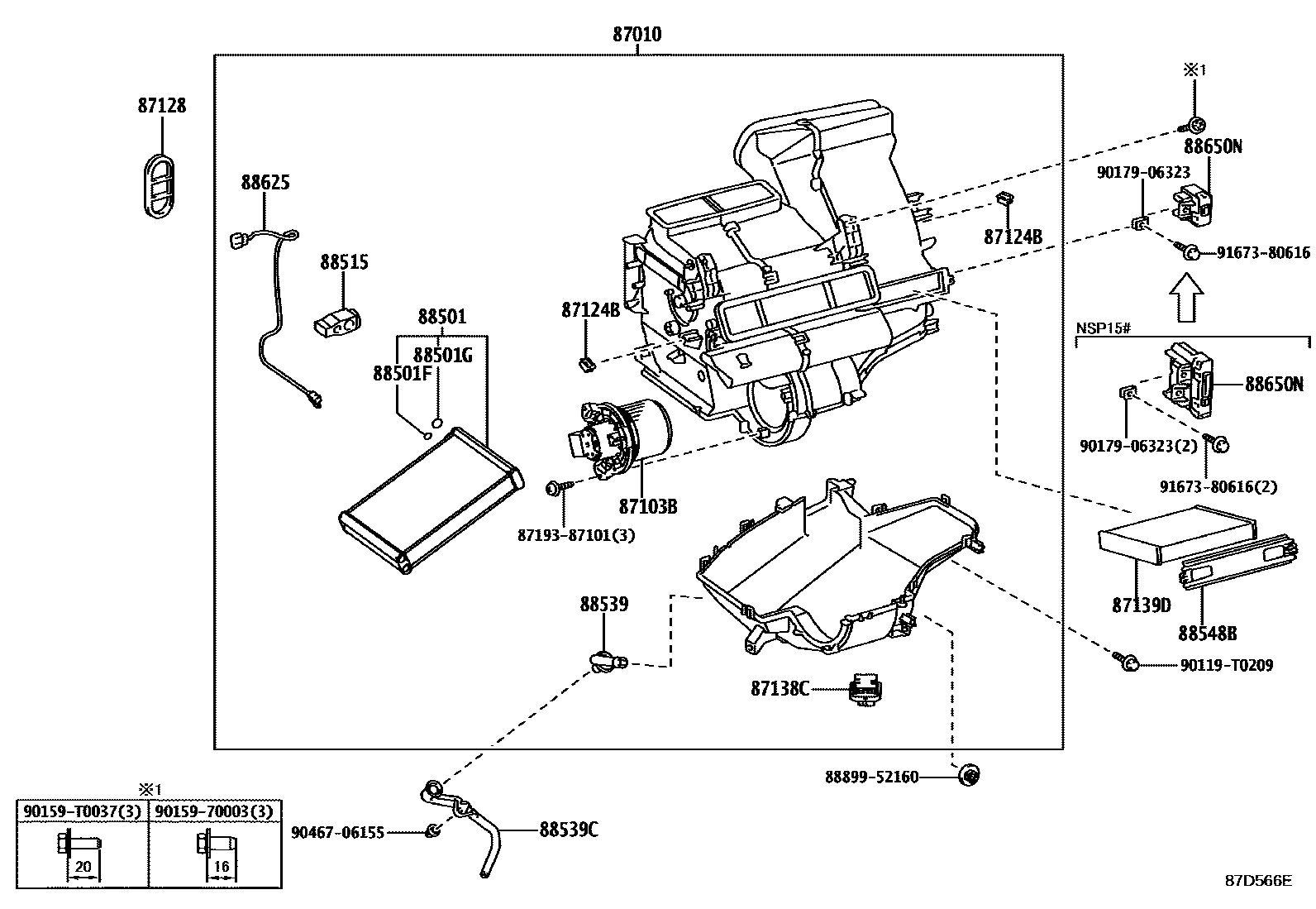 Toyota YARIS 暖风和空调系统 - 冷却器组件 EPC diagram — 87D566E