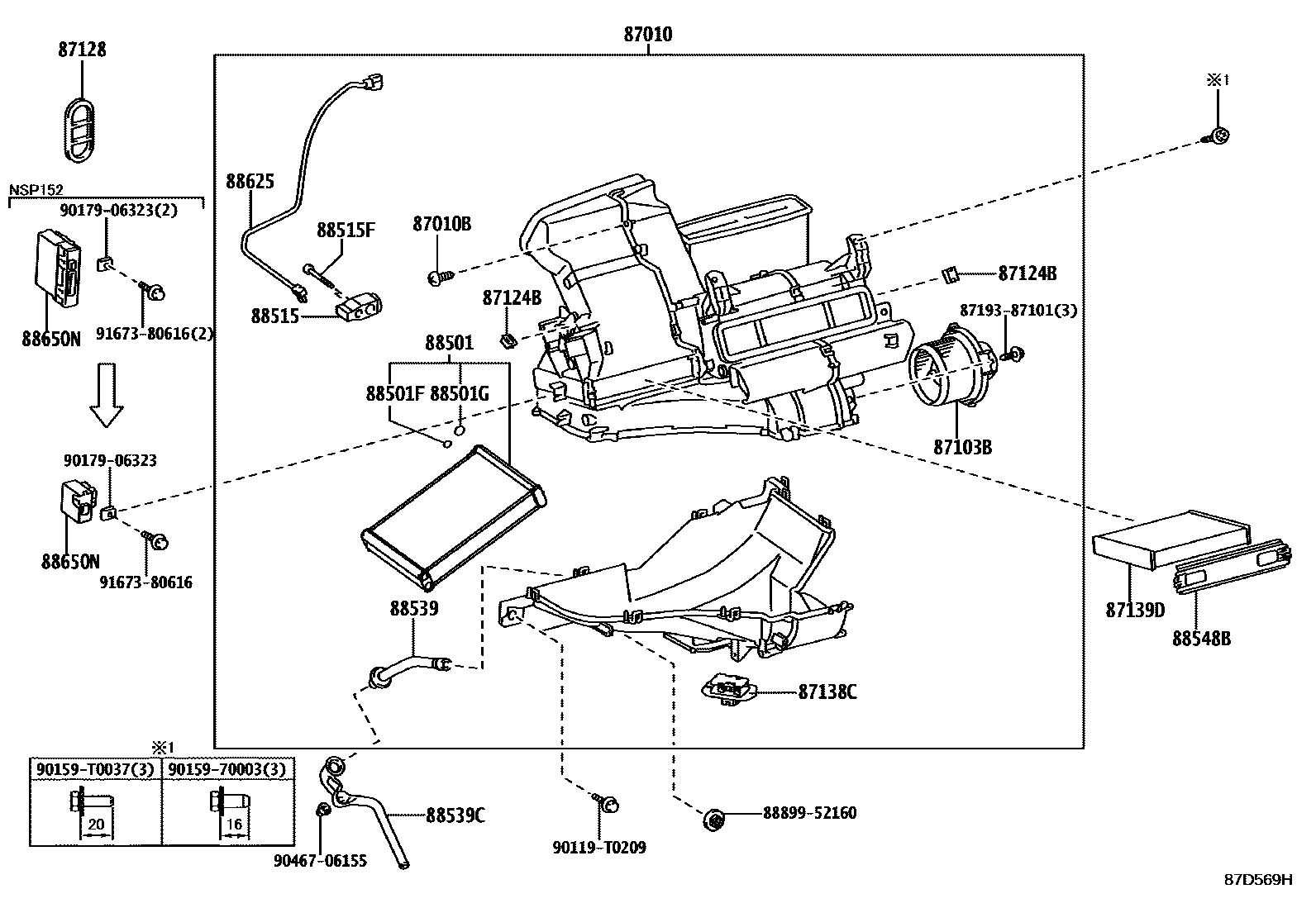 Toyota YARIS 暖风和空调系统 - 冷却器组件 EPC diagram — 87D569H