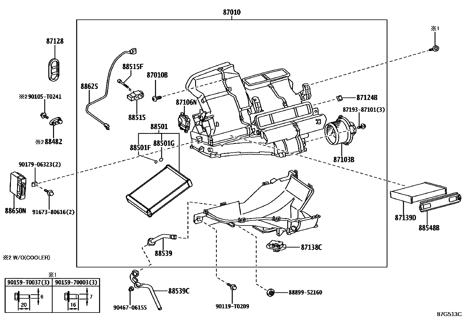 Toyota YARIS 暖风和空调系统 - 冷却器组件 EPC diagram — 87G513C