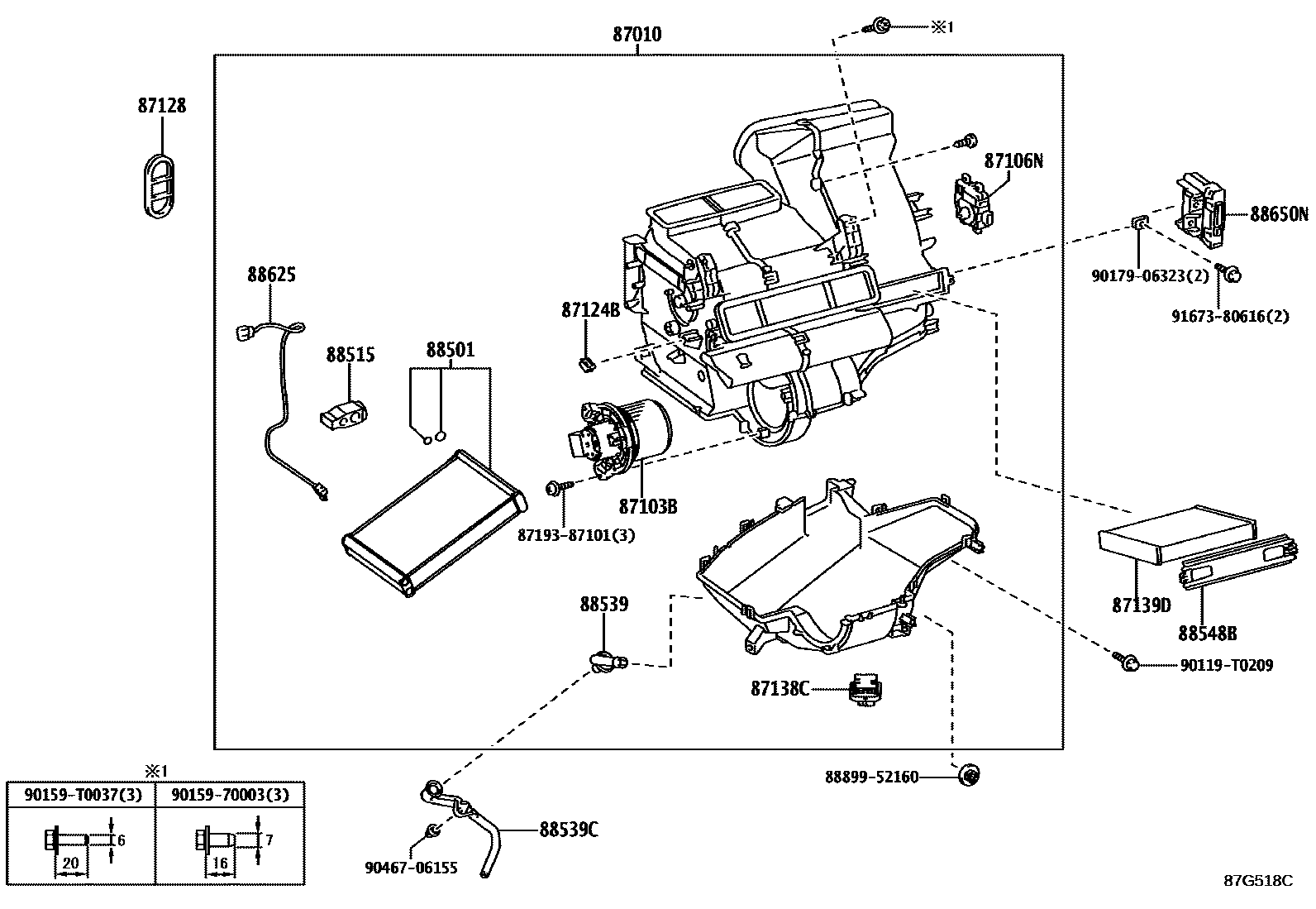 Toyota YARIS 暖风和空调系统 - 冷却器组件 EPC diagram — 87G518C