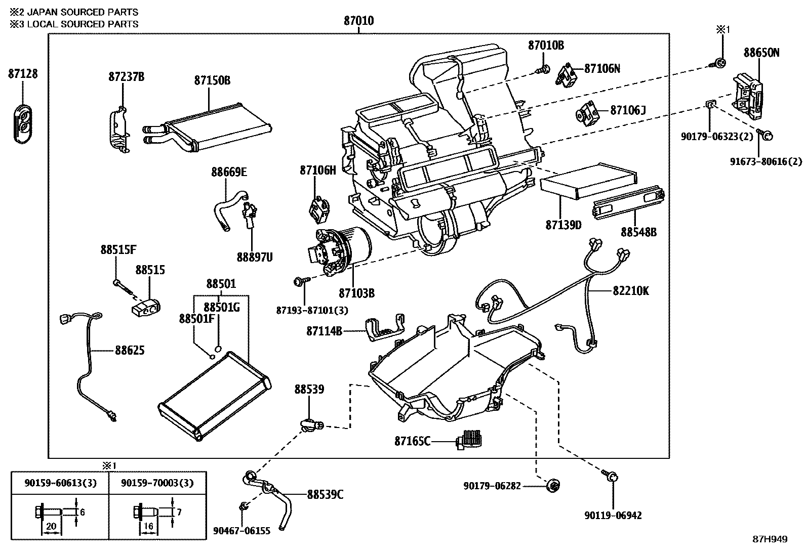 Toyota YARIS 暖风和空调系统 - 冷却器组件 EPC diagram — 87H949