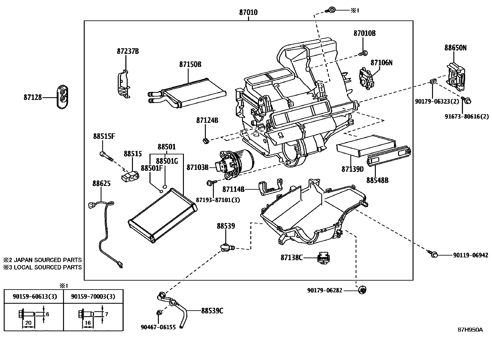 Toyota YARIS 暖风和空调系统 - 冷却器组件 EPC diagram — 87H950A