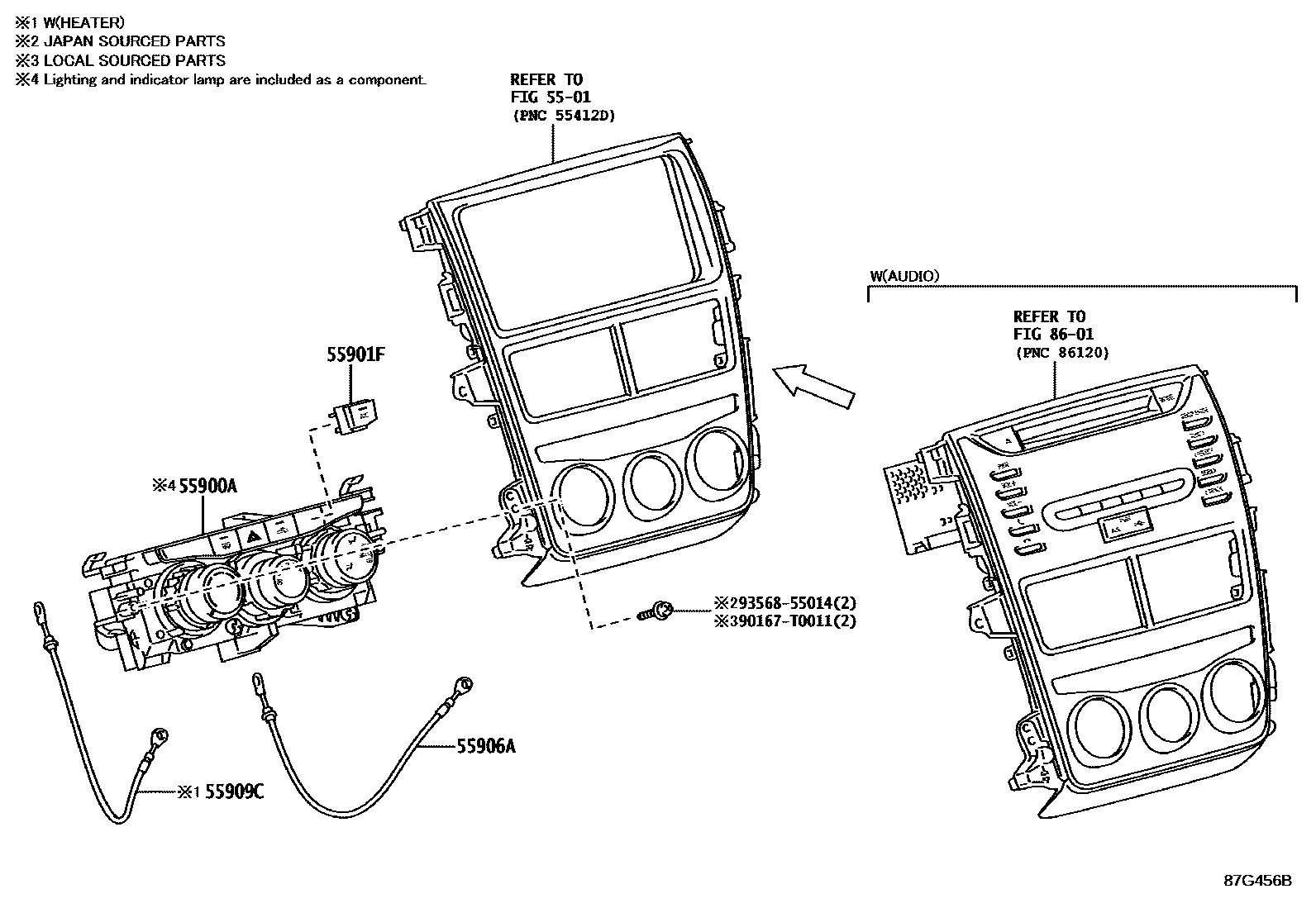 Toyota YARIS 暖风和空调系统 - 控制器和风管 EPC diagram — 87G456B