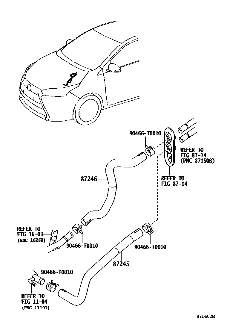 Toyota YARIS 暖风和空调系统 - 水管 EPC diagram — 87D562B