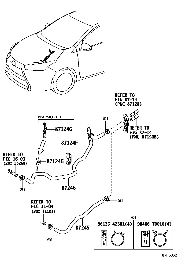 Toyota YARIS 暖风和空调系统 - 水管 EPC diagram — 87F586B