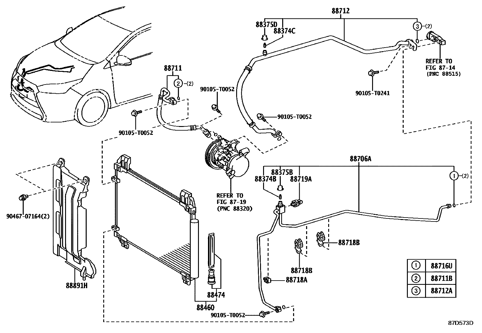 Toyota YARIS Heating & Air Conditioning - Cooler Piping EPC diagram — 87D573D