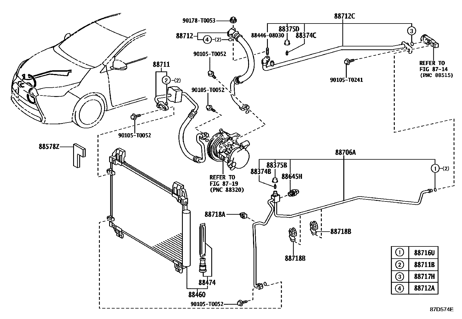 Toyota YARIS Heating & Air Conditioning - Cooler Piping EPC diagram — 87D574E
