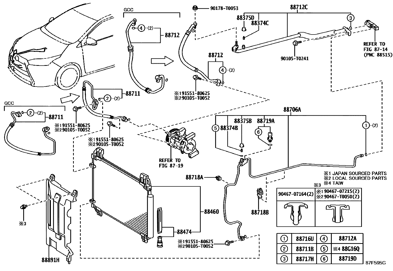 Toyota YARIS Heating & Air Conditioning - Cooler Piping EPC diagram — 87F595G