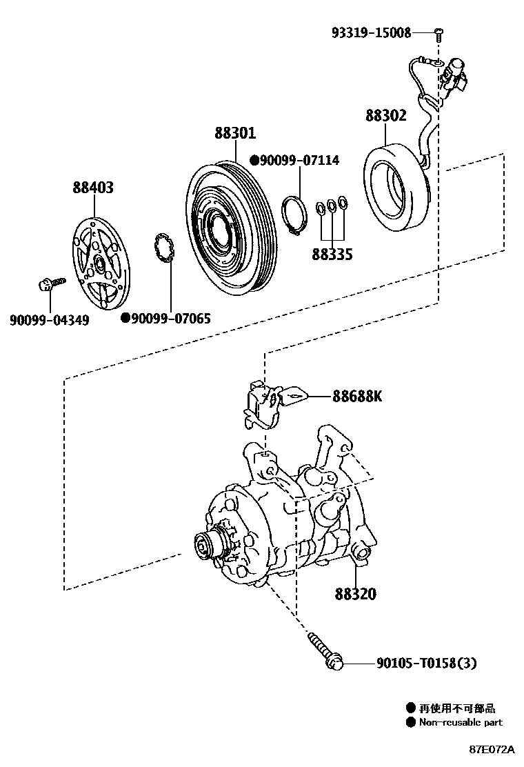 Toyota YARIS Heating & Air Conditioning - Compressor EPC diagram — 87E072A