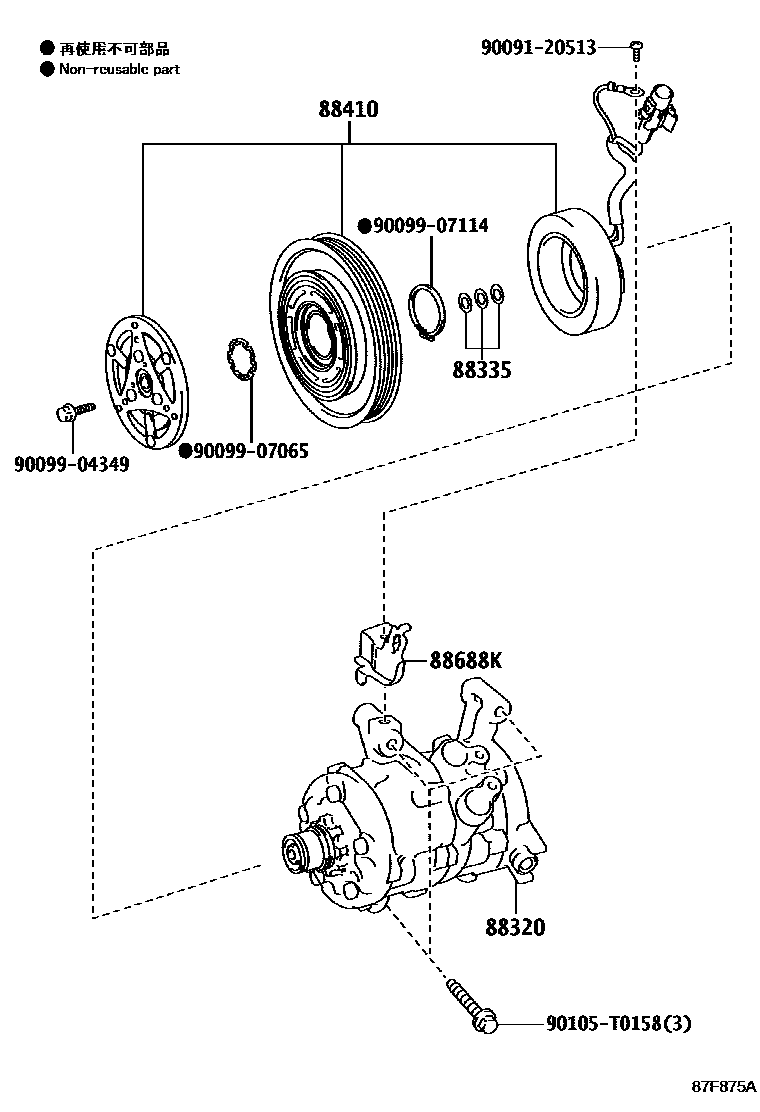 Toyota YARIS Heating & Air Conditioning - Compressor EPC diagram — 87F875A