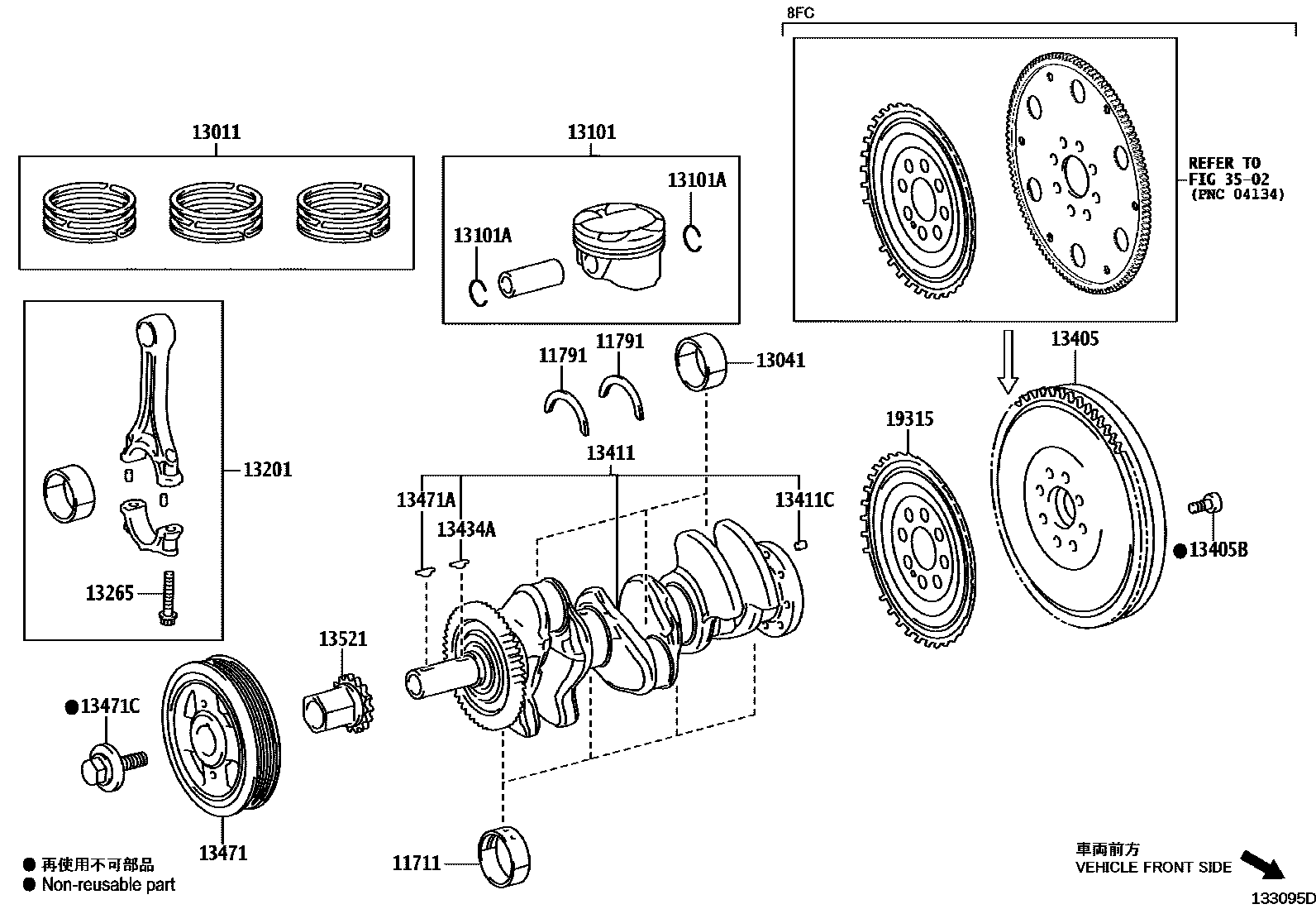 Toyota YARIS Crankshaft & Piston EPC diagram — 133095D