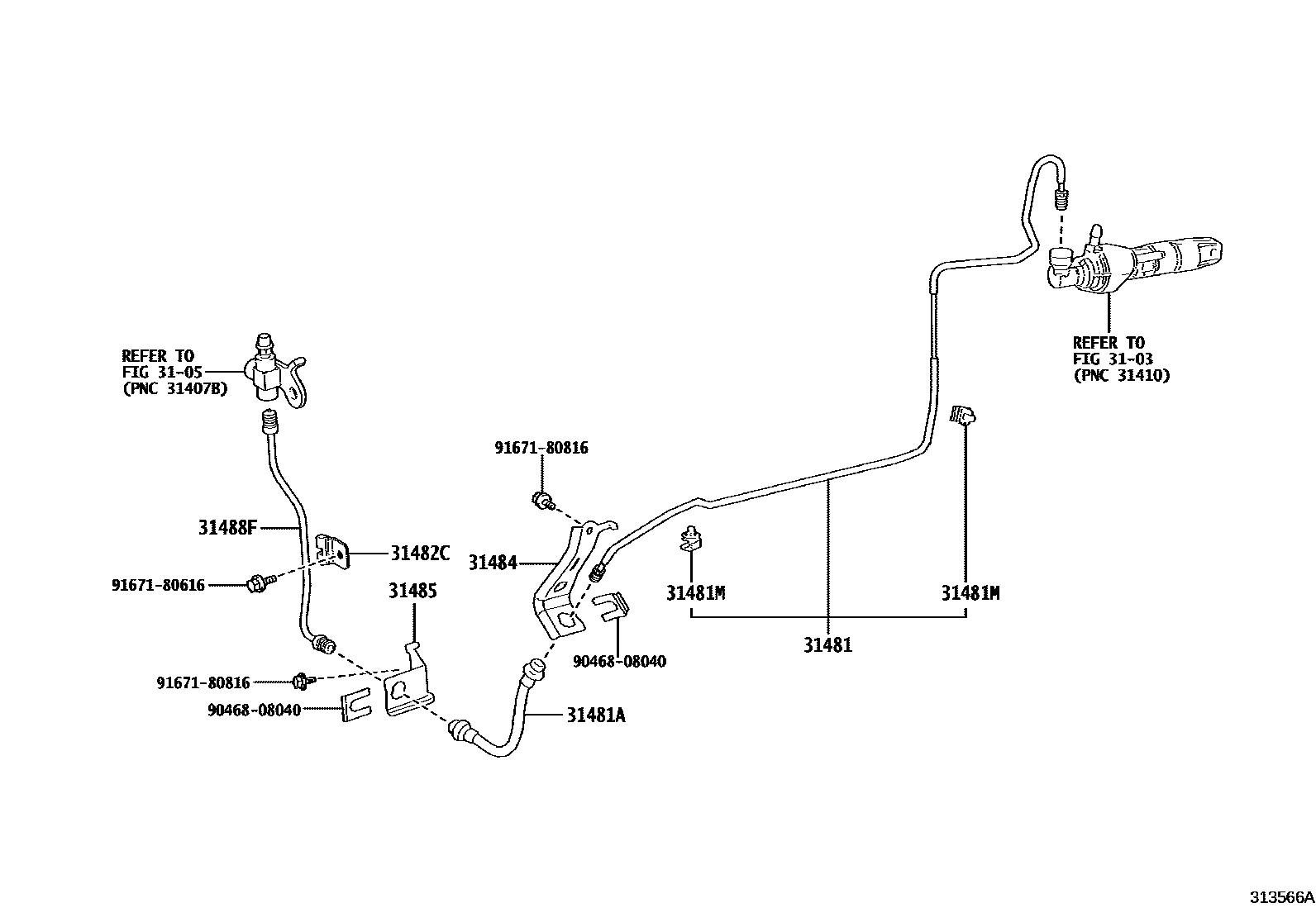 Toyota YARIS 离合器踏板和挠性软管 EPC diagram — 313566A