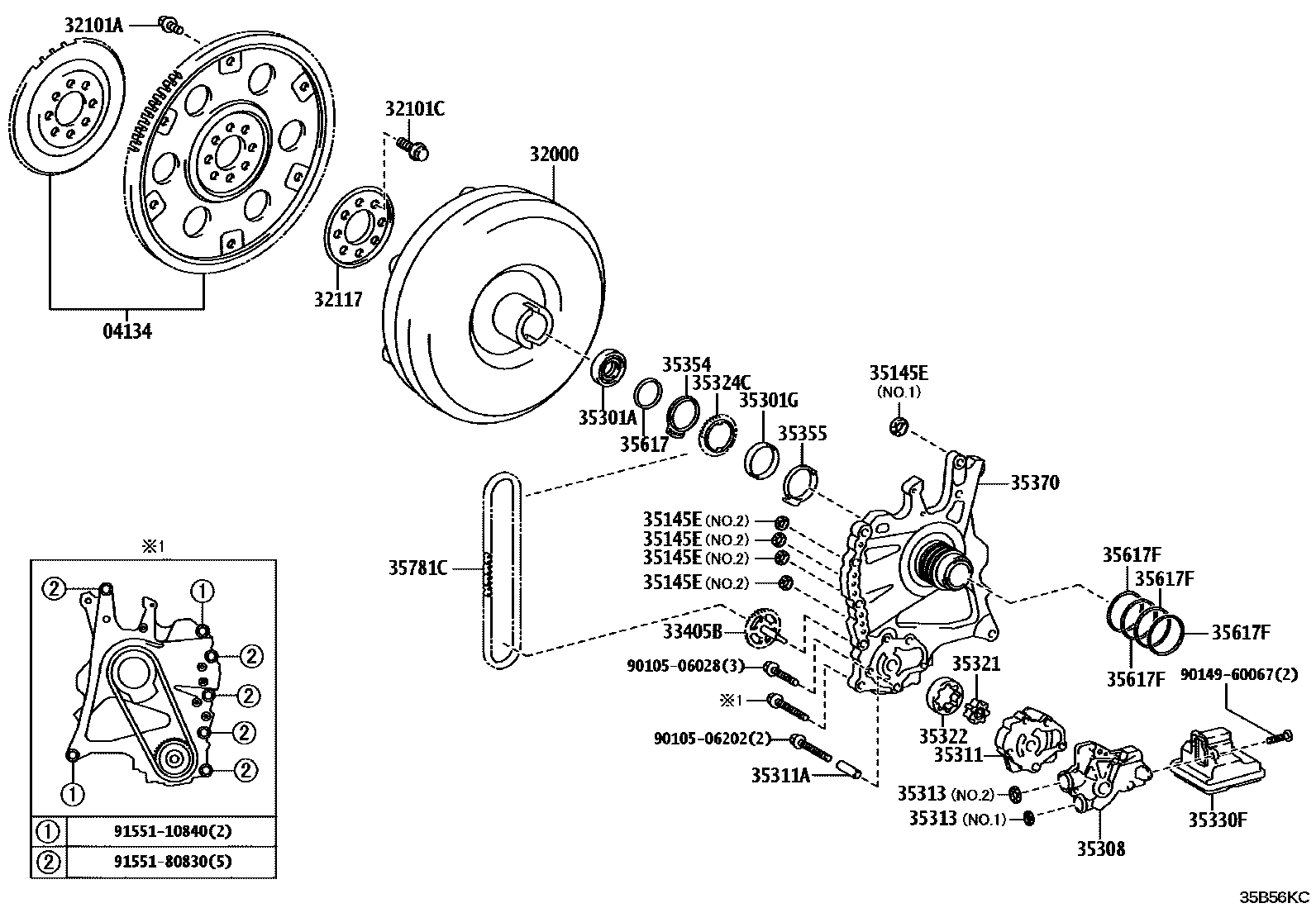 Toyota YARIS 变矩器、前油泵和链条(ATM) EPC diagram — 35B56KC