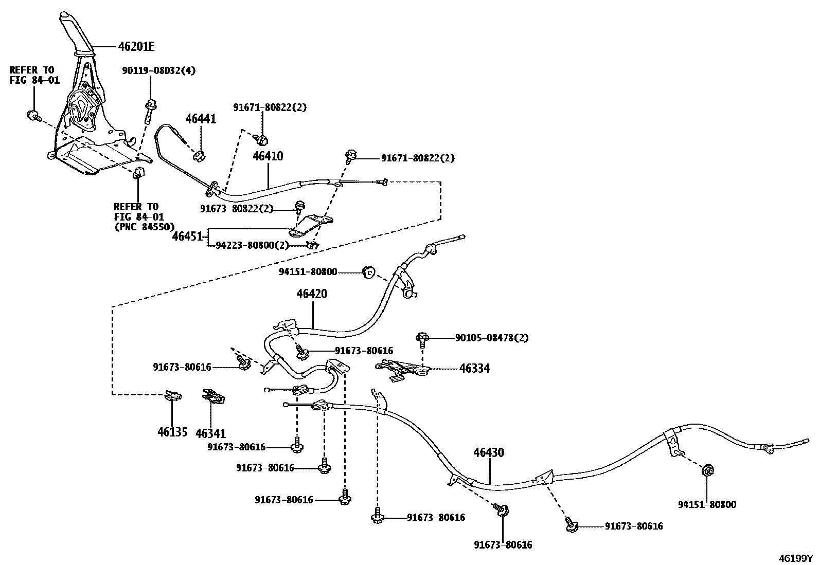 Toyota YARIS Parking Brake & Cable EPC diagram — 46199Y