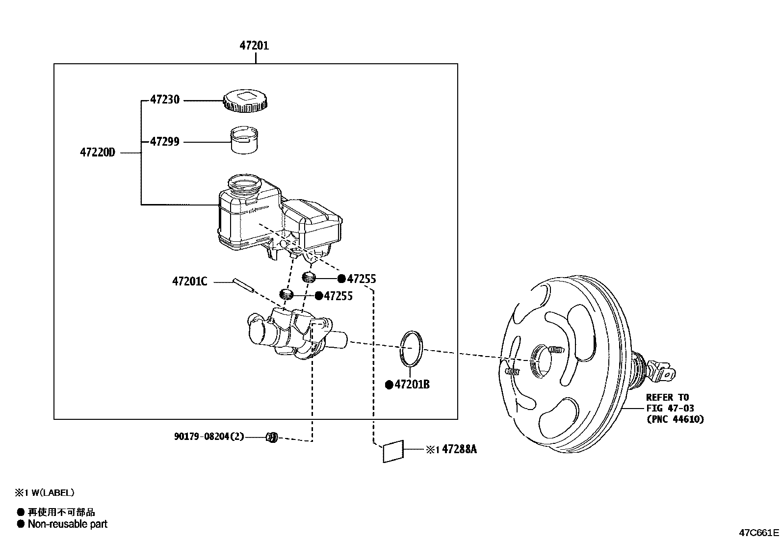 Toyota YARIS 制动总泵 EPC diagram — 47C661E