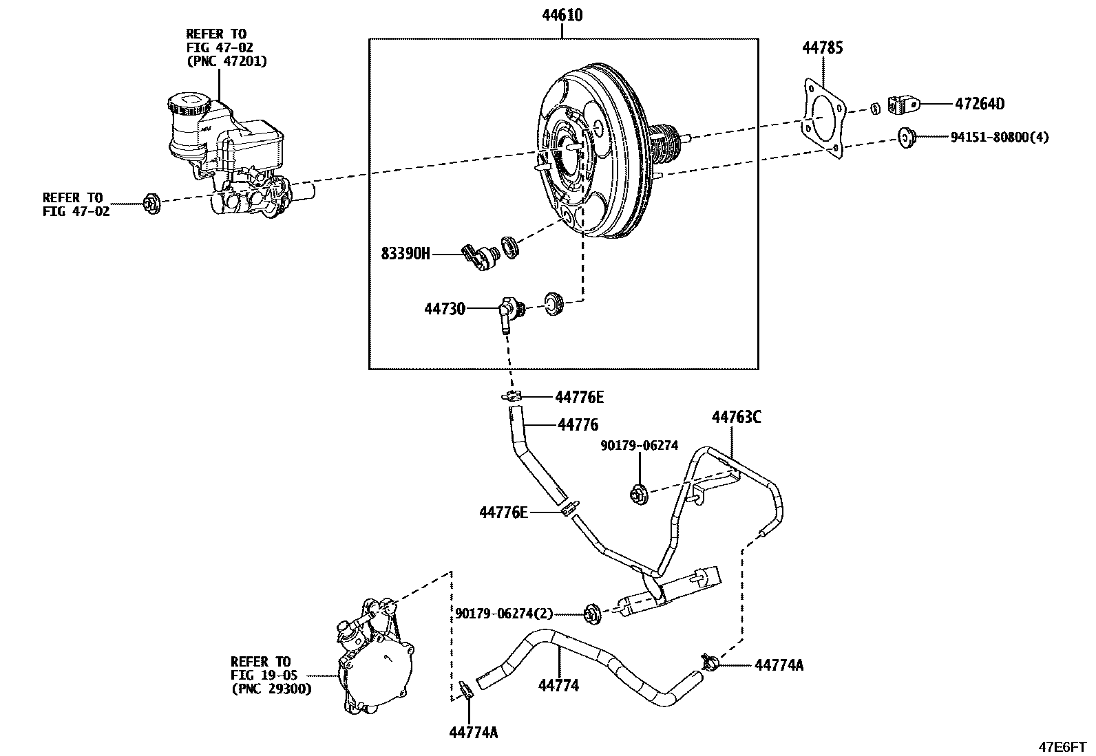 Toyota YARIS 制动助力器和真空管 EPC diagram — 47E6FT