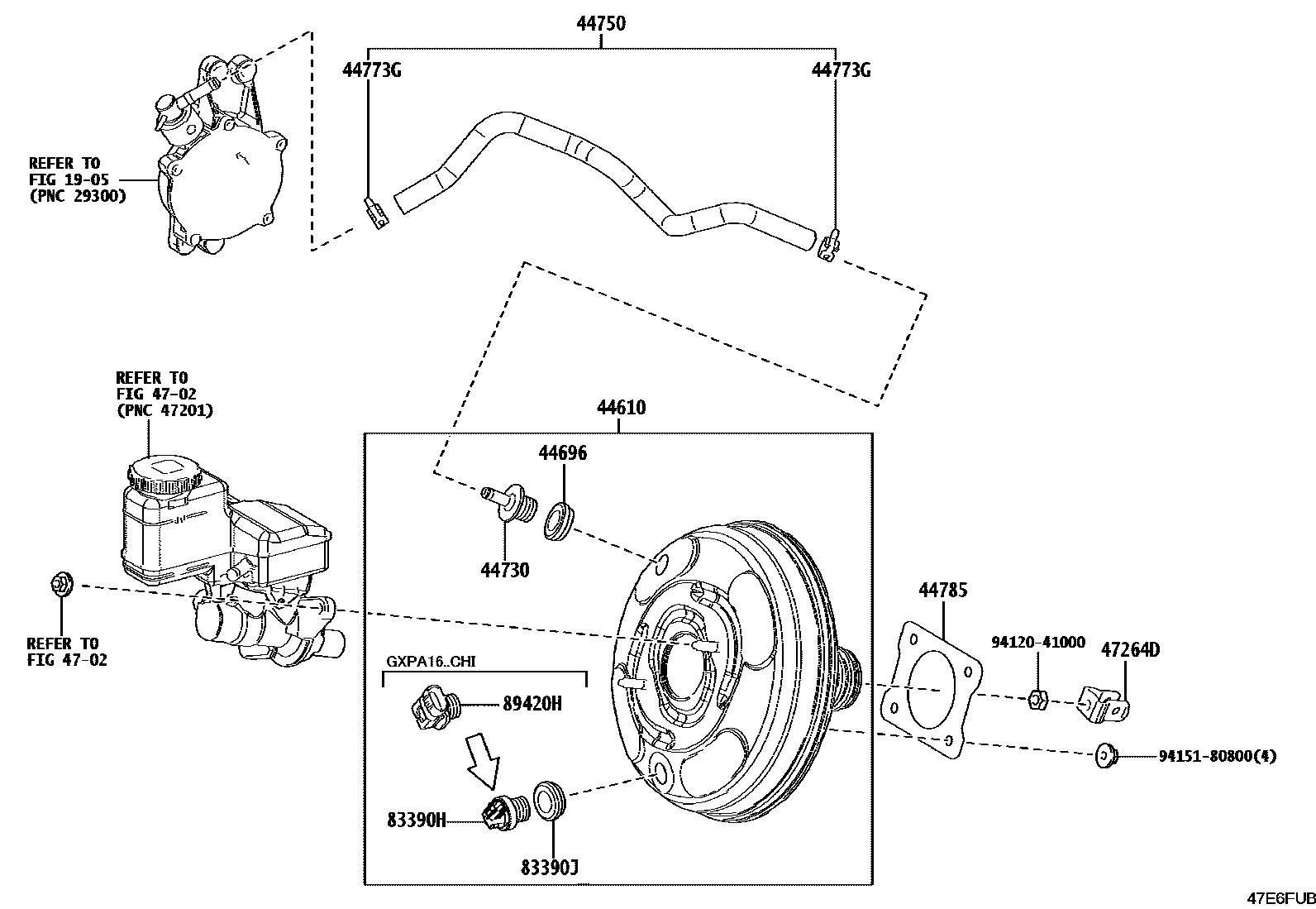 Toyota YARIS 制动助力器和真空管 EPC diagram — 47E6FUB