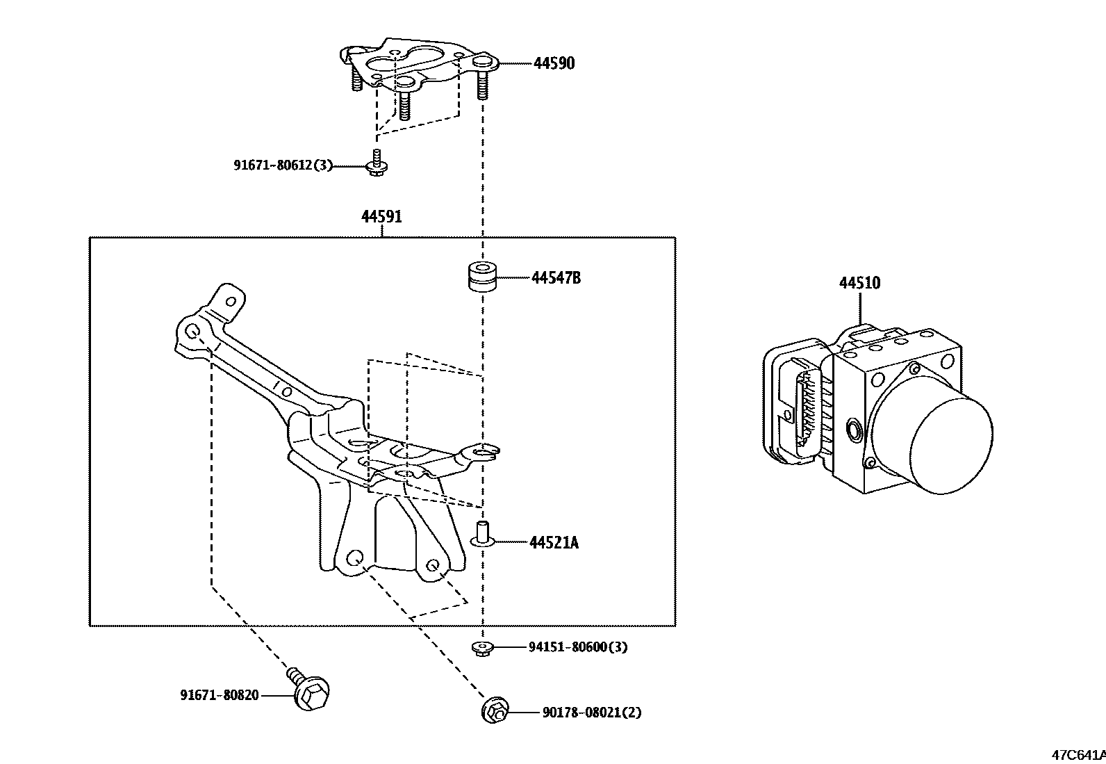 Toyota YARIS 制动配管和卡箍 EPC diagram — 47C641A