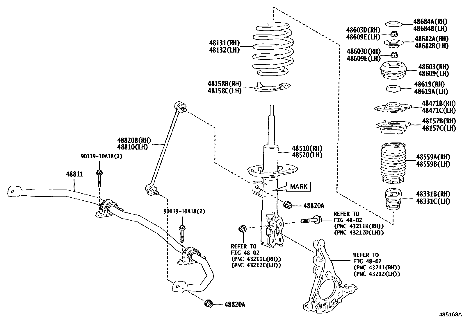 Toyota YARIS Front Spring & Shock Absorber EPC diagram — 485168B