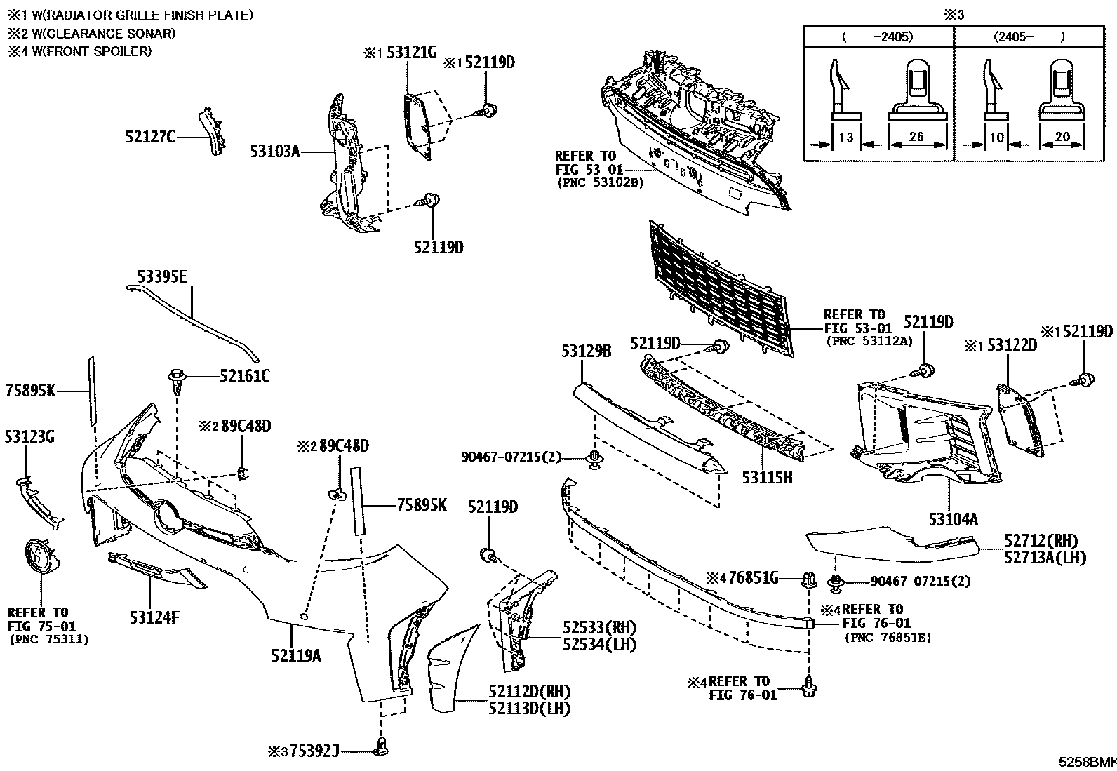 Toyota YARIS 前保险杠及附件 EPC diagram — 5258BMK