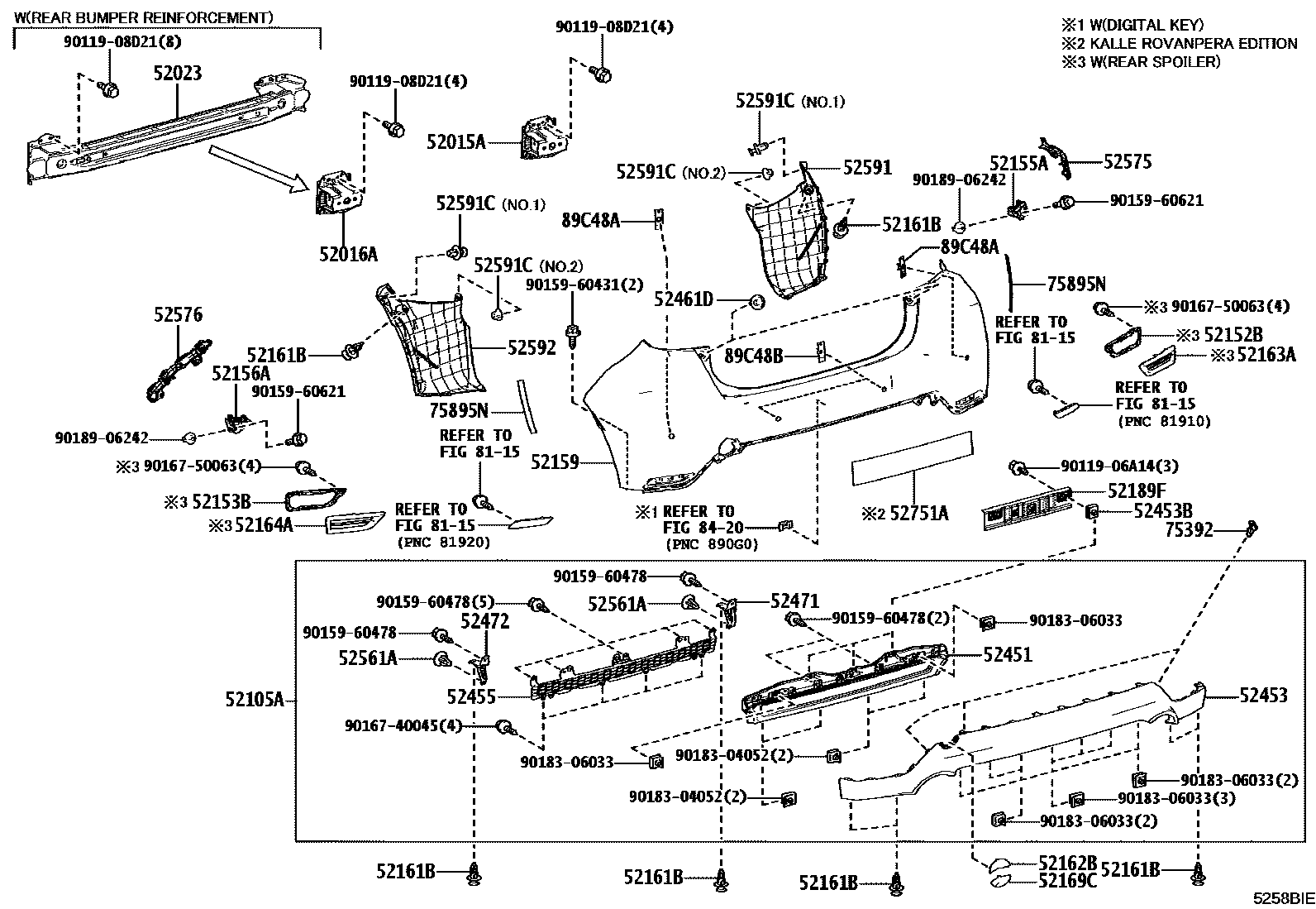Toyota YARIS 后保险杠及附件 EPC diagram — 5258BIE