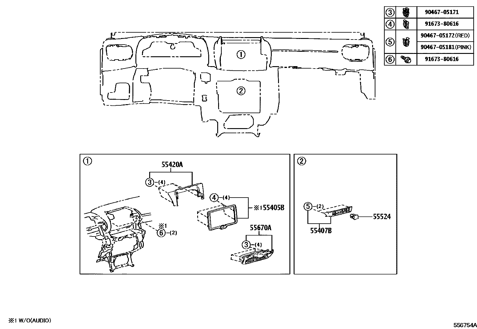 Toyota YARIS 仪表板和手套箱 EPC diagram — 556754A